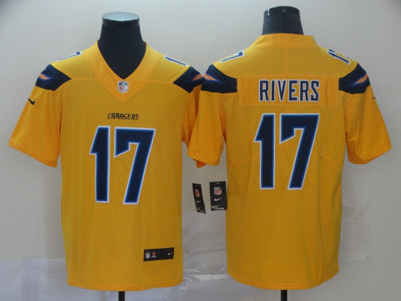 Men's Los Angeles Chargers #17 Philip Rivers 2019 Gold Inverted Legend Stitched NFL Jersey